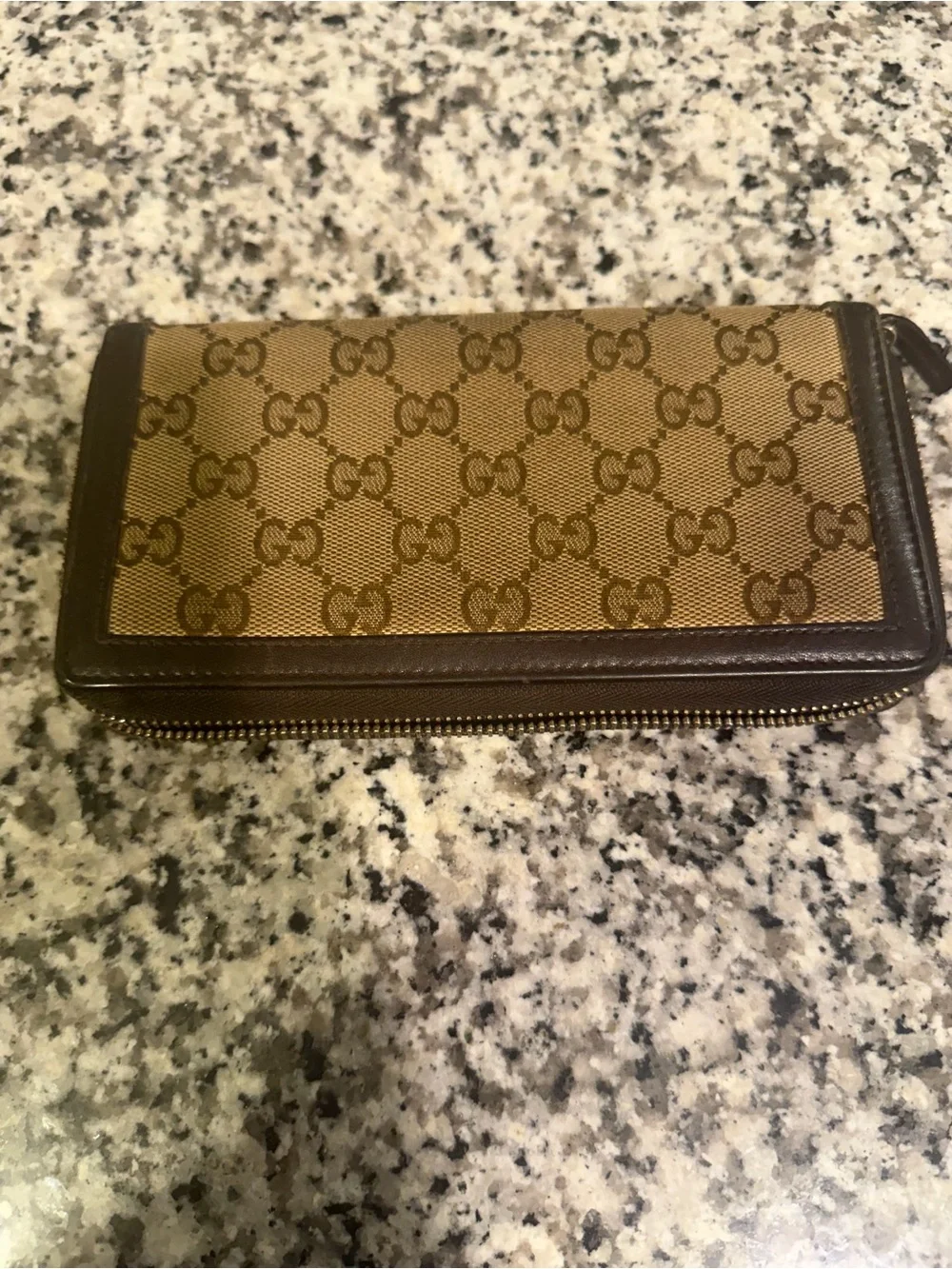 Gucci Brown GG Canvas and Dark Brown Leather Zip Wallet - Picture 2 of 6